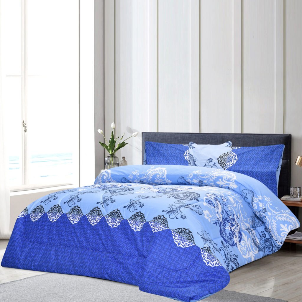 Breathable 3 Pcs Comforter Sets - Baby Blue Ornament | Bedding N Bath