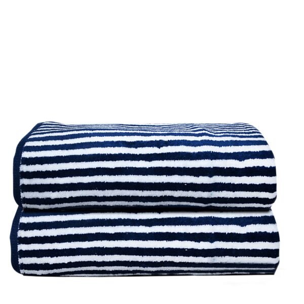 Super Soft Pack of 2 Pcs Cotton Bath Towel Set Blue Stripe