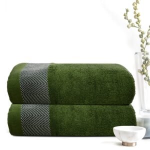Super Soft Pack of 2 Pcs Cotton Bath Towel Set Dark Green