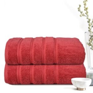 Super Soft Pack of 2 Pcs Cotton Bath Towel Set Faded Red
