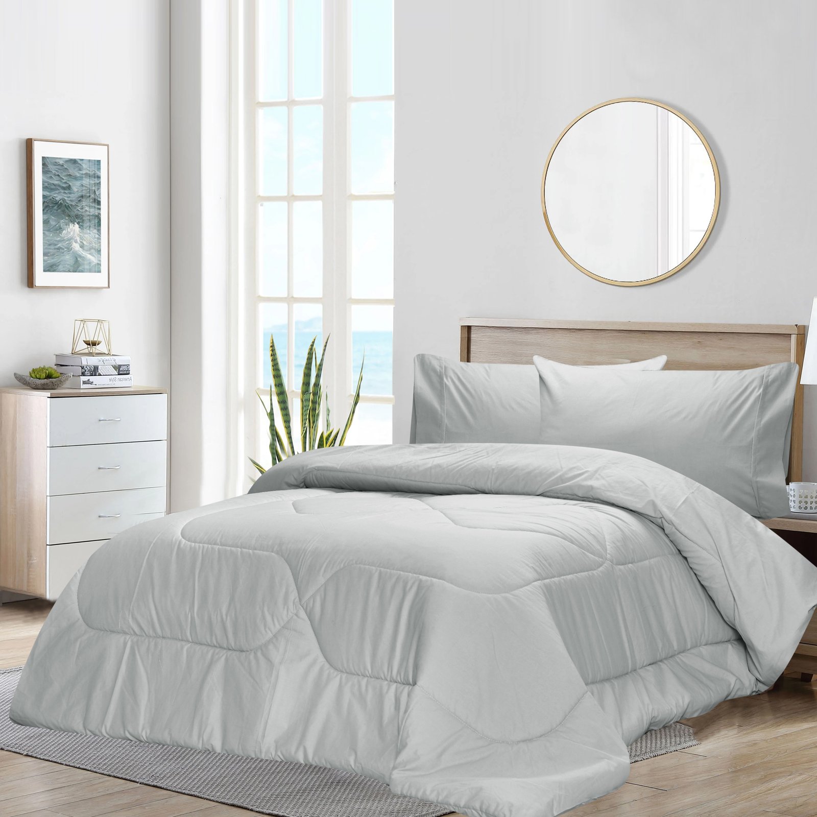 Breathable 3 Pcs Comforter Sets - Grey Cloud | Bedding N Bath