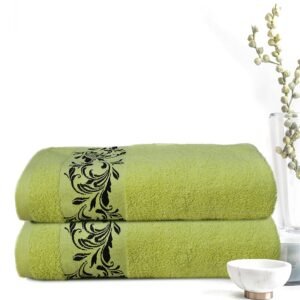 Super Soft Pack of 2 Pcs Cotton Bath Towel Set Lime Green