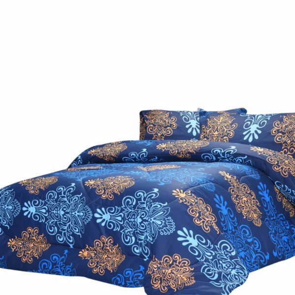 Breathable 3 Pcs Comforter Sets - Navy Blue Ornament | Bedding N Bath