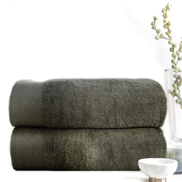 Super Soft Pack of 2 Pcs Cotton Bath Towel Set Olive