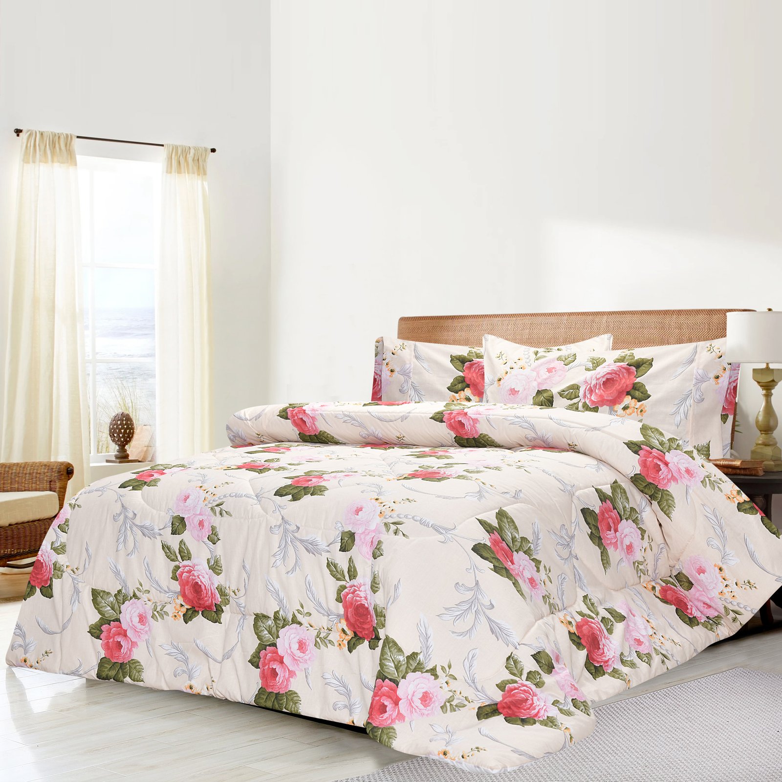 Breathable 3 Pcs Comforter Sets - Pearl Bush Flower | Bedding N Bath