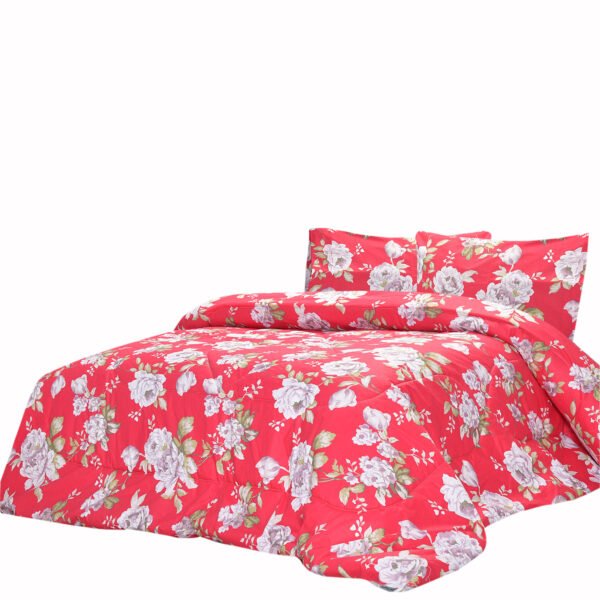 Breathable 3 Pcs Comforter Sets - Red Flower | Bedding N Bath