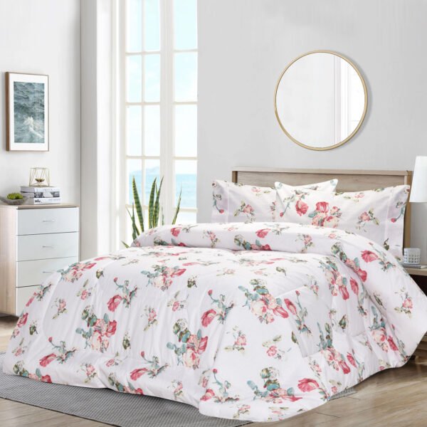 Breathable 3 Pcs Comforter Sets - White Flower | Bedding N Bath