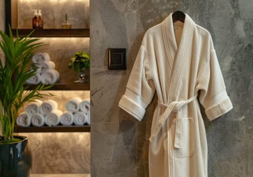 soft-comfortable-bathrobe-towel-hanging-door-stylish-room-interior